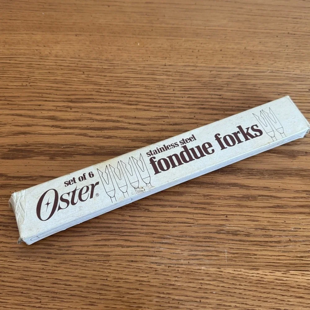 Oster Set‎ of 6 Stainless Steel Fondue Forks with Rainbow Handles NOS